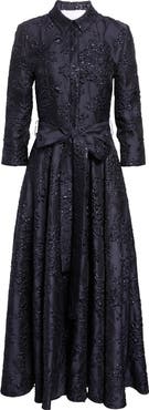 Carolina Herrera Metallic Floral Jacquard Trench Dress