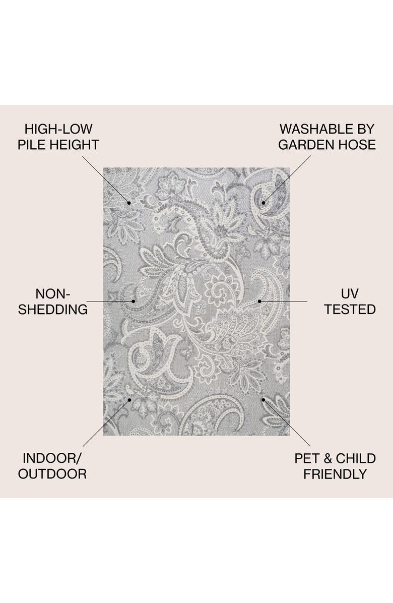 JONATHAN Y Gordes Paisley High-Low Light indoor/Outdoor Area Rug, Alternate, color, Light Gray/Ivory