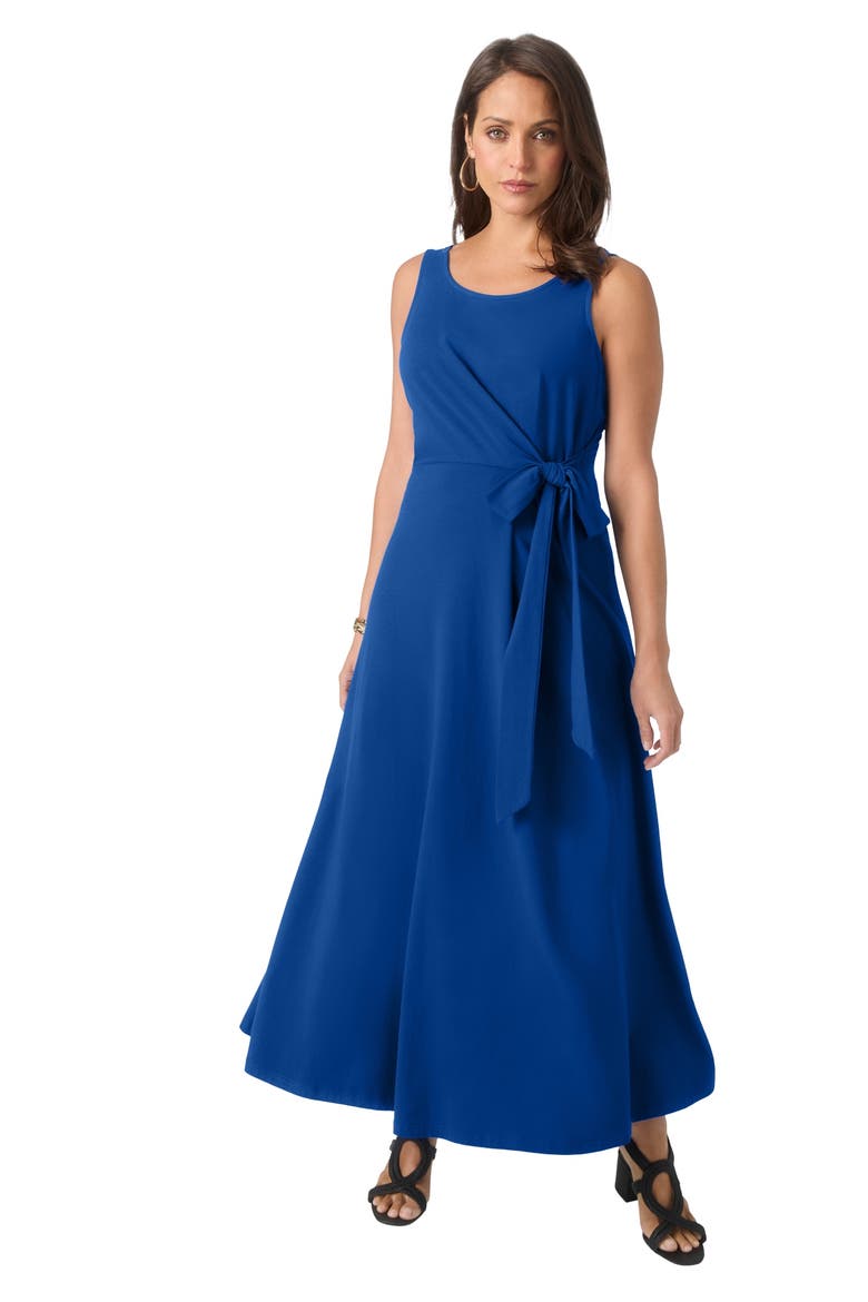 Stretch Cotton Side Tie Maxi Dress, Main, color, DARK SAPPHIRE