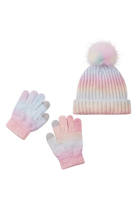 Kids' Faux Fur Pompom Hat & Gloves Set