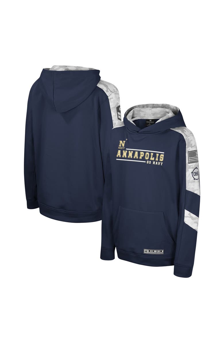 COLOSSEUM Youth Colosseum Navy Navy Midshipmen OHT Military Appreciation Cyclone Digital Camo Pullover Hoodie, Main, color, 
