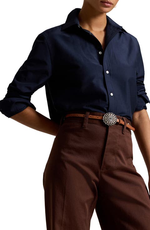 Relaxed Fit Cotton & Silk Button-Up Shirt