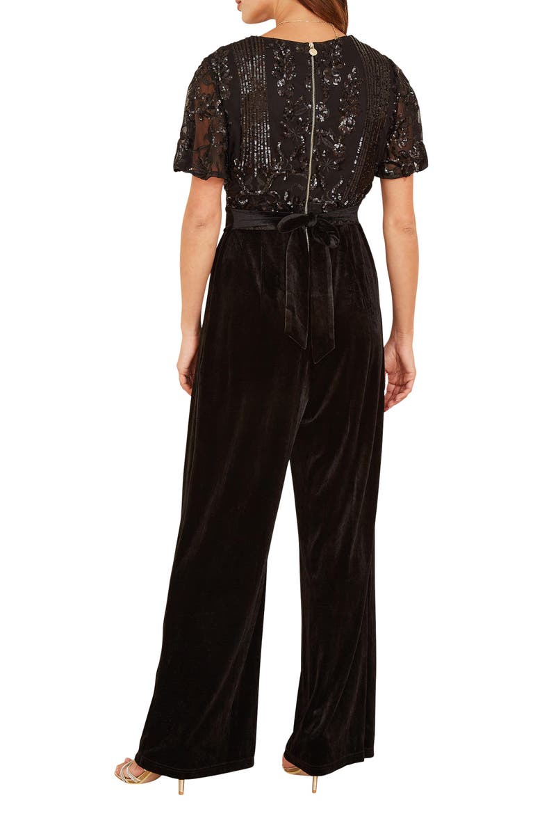Yumi Wrap Sequin Embellished Velvet Jumpsuit, Alternate, color, Black