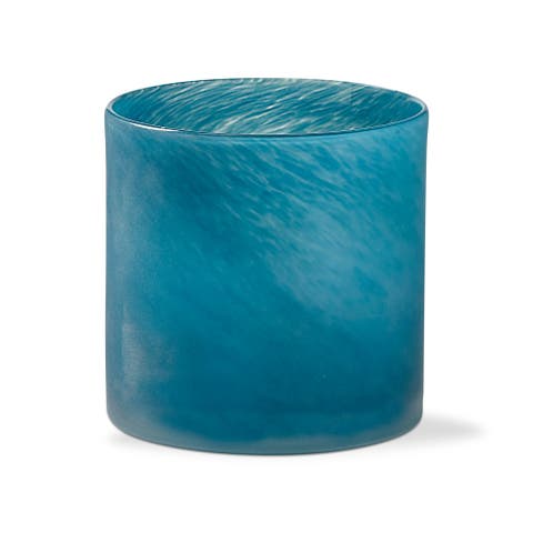 Blasted Blue Glass Candleholder for Pillar Candles Summer