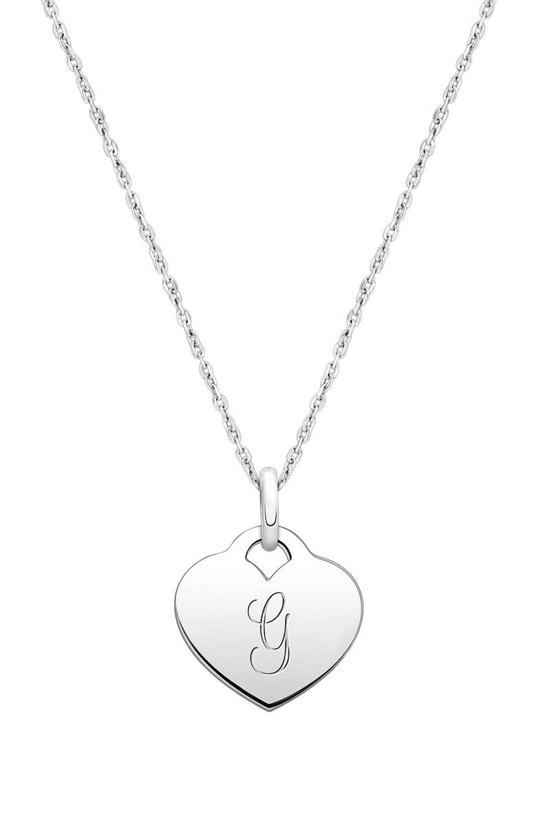 Tiny Blessings Sterling Silver Baby Heart & Engraved Initial 12-14" Necklace, Main, color, Silver - G