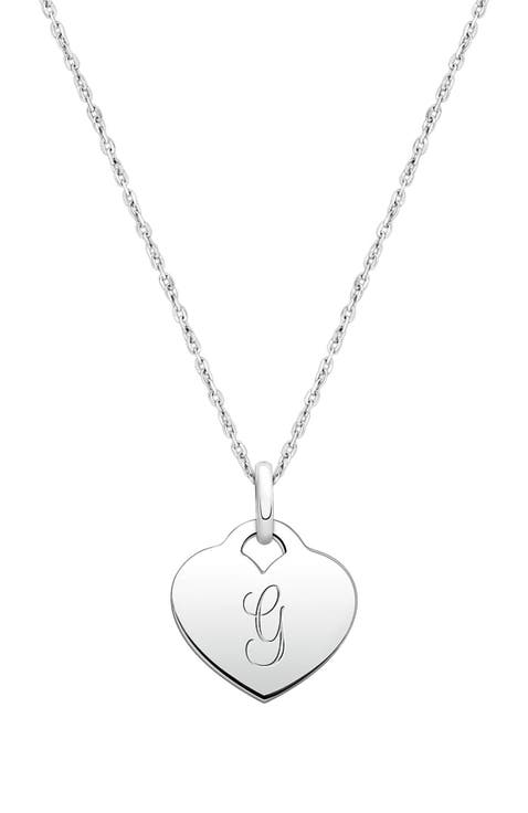 Sterling Silver Baby Heart & Engraved Initial 12-14" Necklace