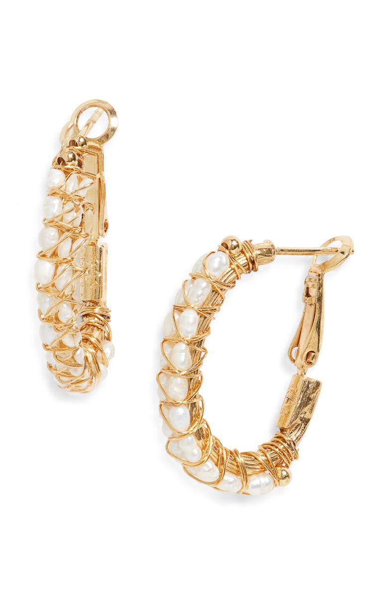 Gas Bijoux Lucky Lyre Hoop Earrings, Main, color, White