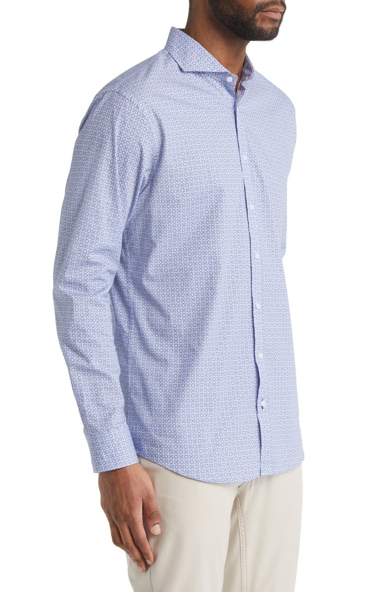 Brax Harold Geo Print Hi Flex Stretch Cotton Button-Up Shirt, Alternate, color, Cobalt