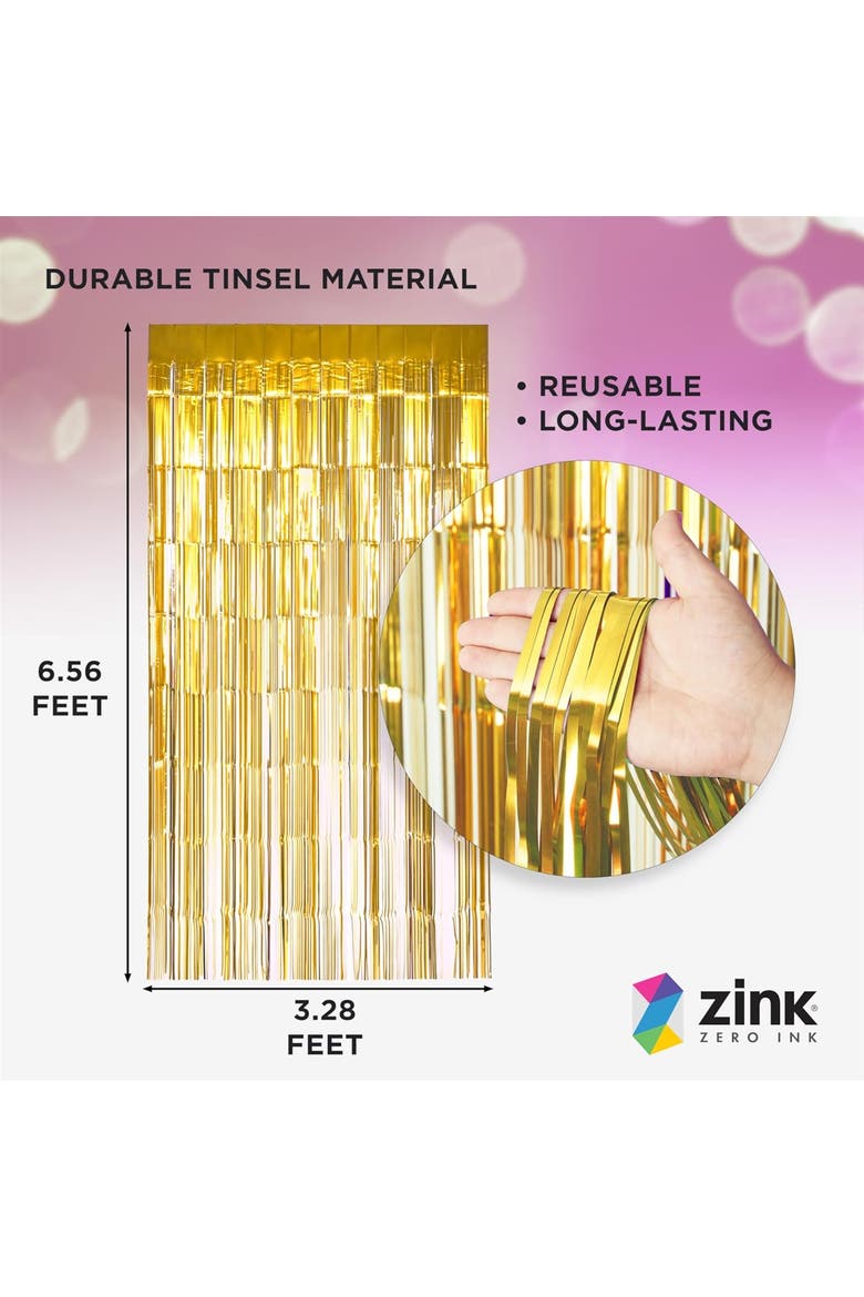 Foil Curtain Backdrop, Tinsel Streamers for Photo Booth, Parties & Weddings, Alternate, color, Gold