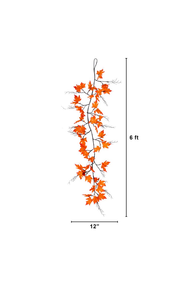 6-ft Pre-Lit Autumn Maple Artificial Fall Garland with 54 Warm White LED Lights, Alternate, color, Orange