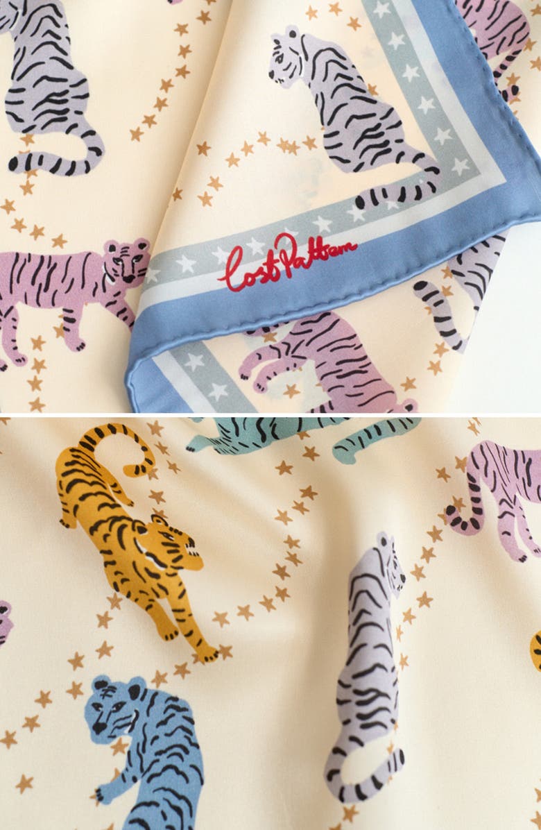 Lost Pattern Neon Tigers Silk Pocket Square, Alternate, color, Blue