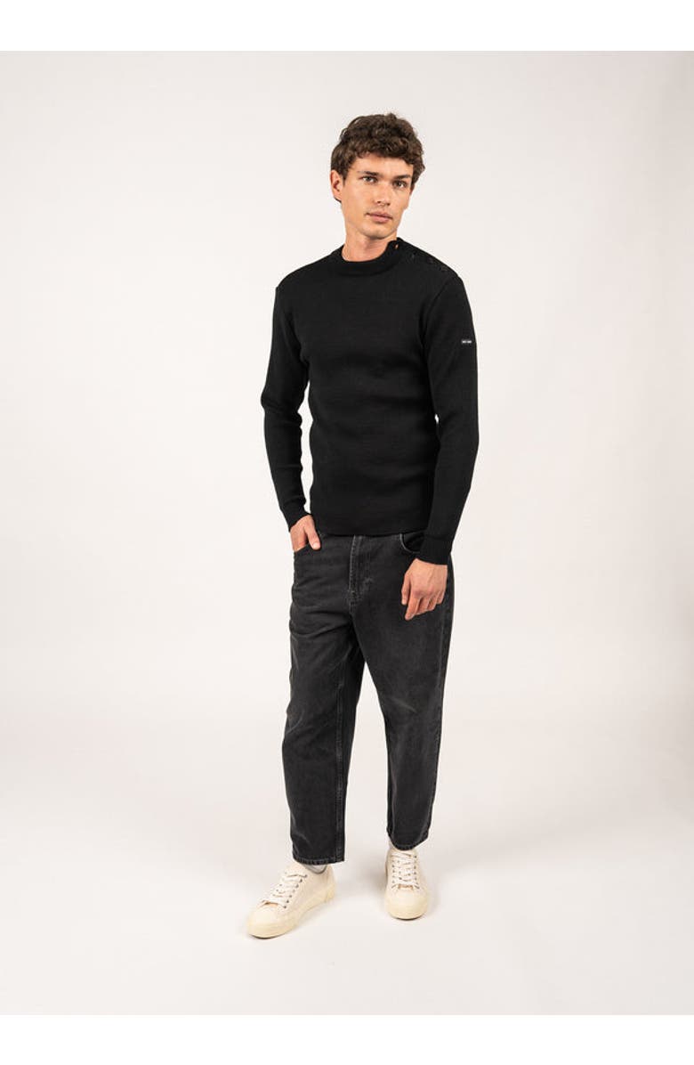 Saint James MATELOT - Wool Fisherman Sweater with Button Shoulder, Main, color, Black