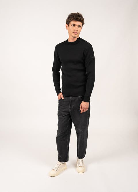 MATELOT - Wool Fisherman Sweater with Button Shoulder