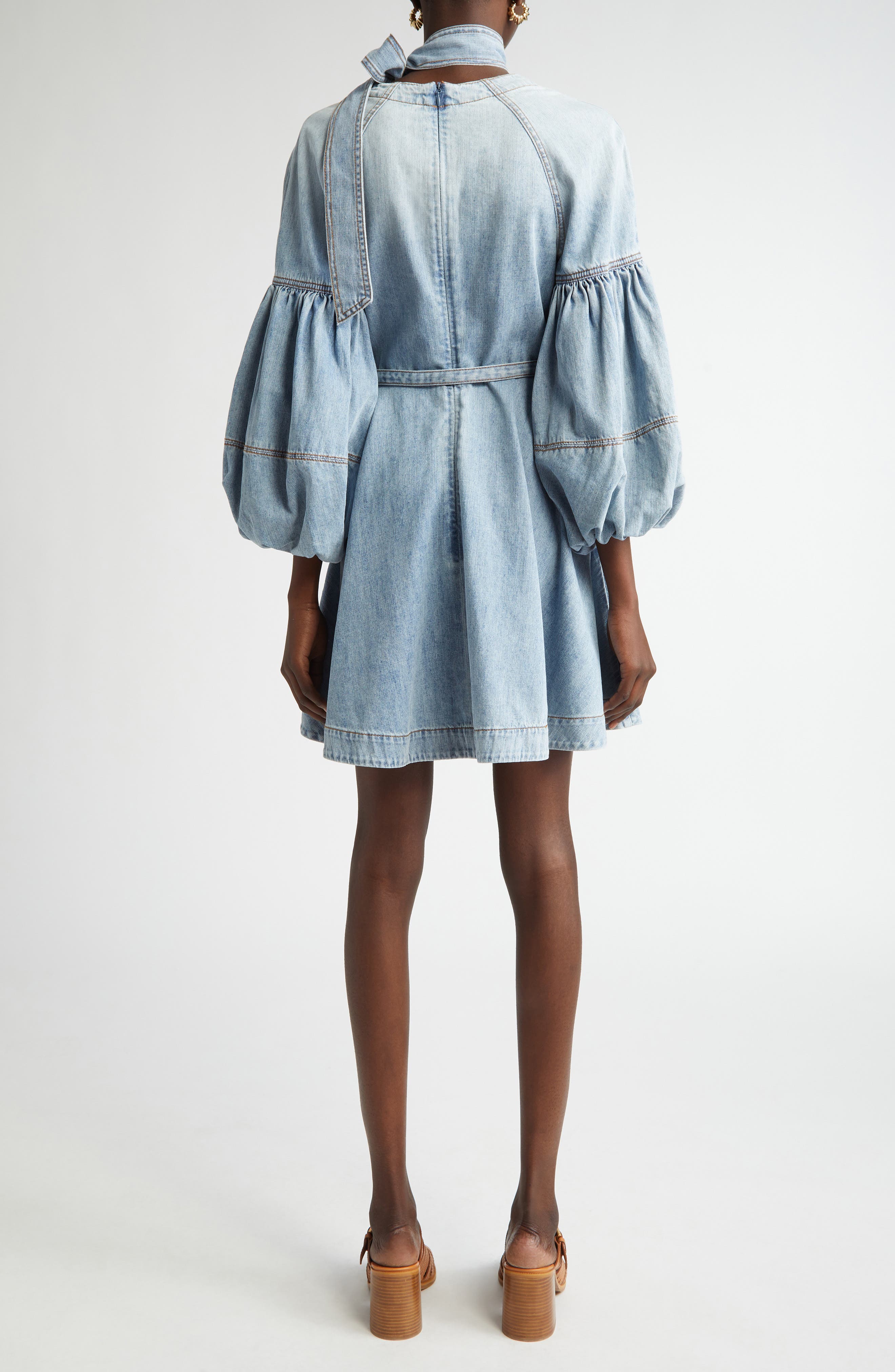 Belted Denim Minidress with Removable Tie - image 2