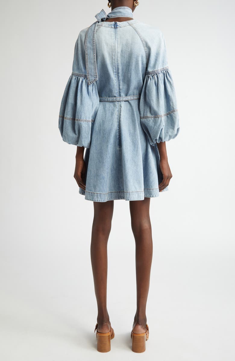 Belted Denim Minidress with Removable Tie