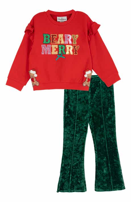 Kids' Beary Merry Sweatshirt & Velvet Pants Set