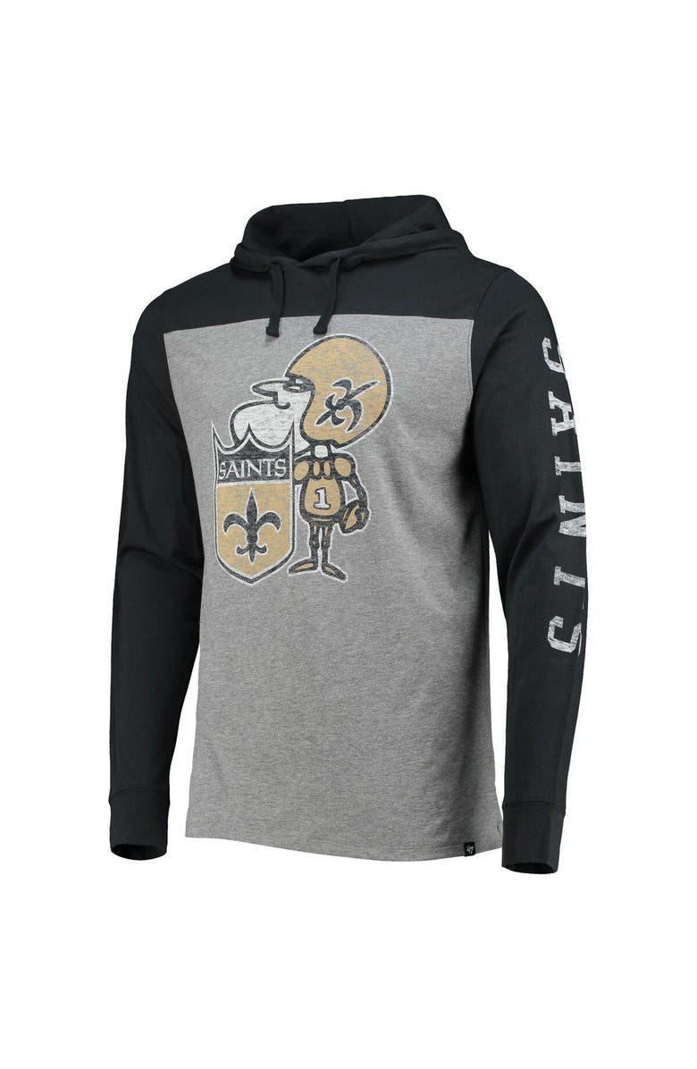 '47 Men's '47 Heathered Gray New Orleans Saints Franklin Wooster Throwback Long Sleeve Hoodie T-Shirt, Alternate, color, Heather Gray