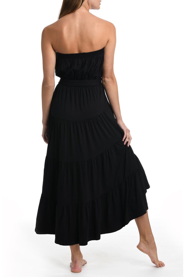 Draped Strapless Tie Waist Cover-Up Dress, Alternate, color, BLACK