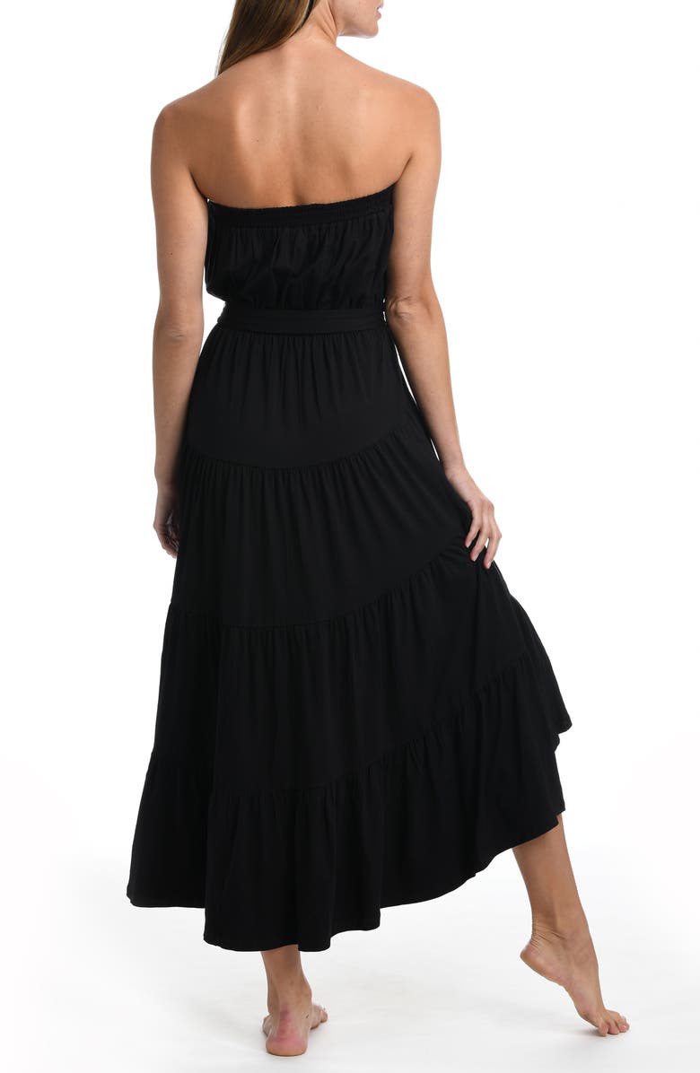La Blanca Draped Strapless Tie Waist Cover-Up Dress, Alternate, color, Black