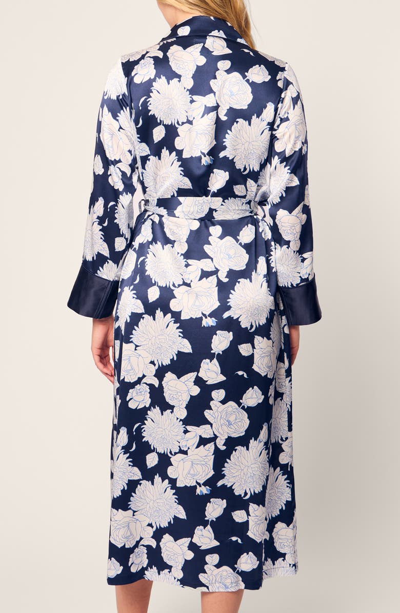 Petite Plume Floral Mulberry Silk Robe, Alternate, color, Navy