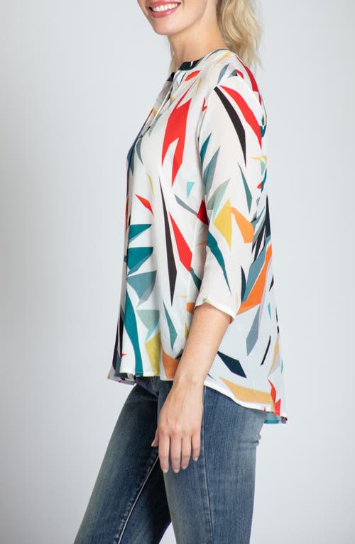 Apny Tie Neck Top In Red Multi