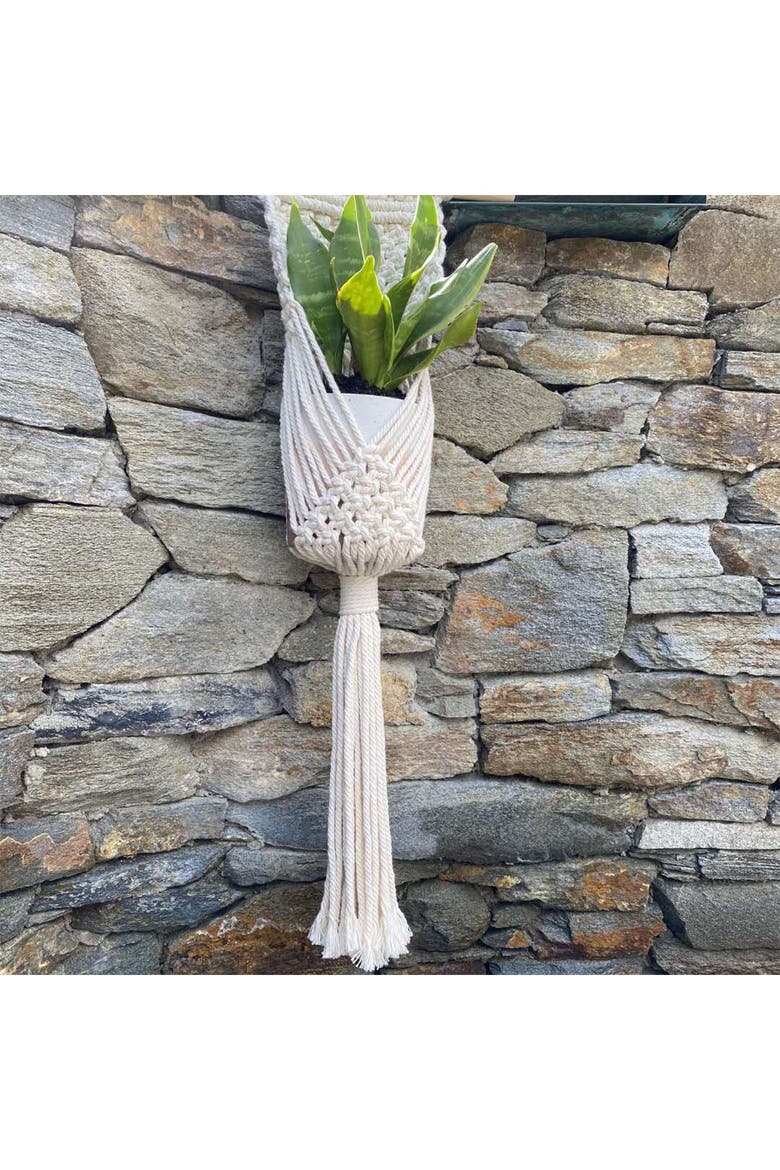 33" Macramé Plant Hanger, Alternate, color, WHITE