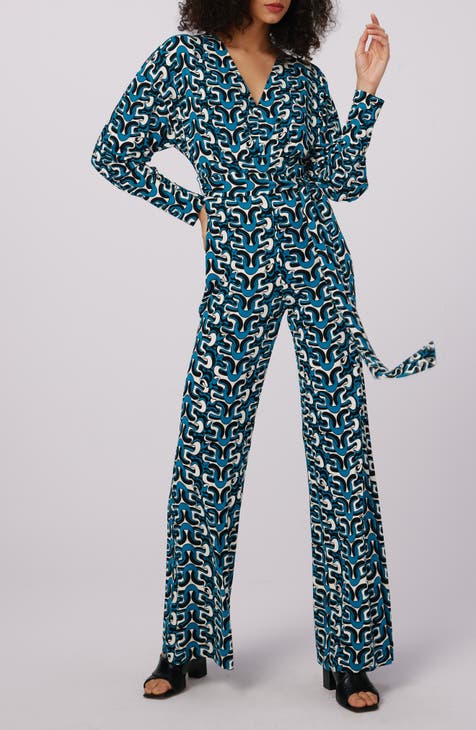 Diane von furstenberg vintage blue wide leg popular jumpsuit size L