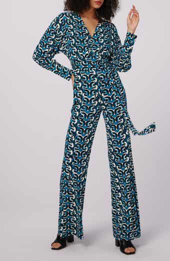 DVF Marilou Abstract Print Long Sleeve Jumpsuit