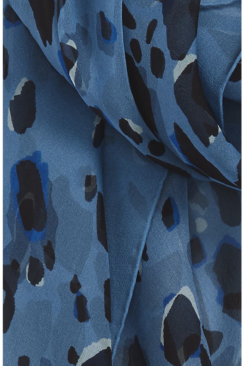 Animal Print Silk Georgette Scarf, Alternate, color, BLUE BELL