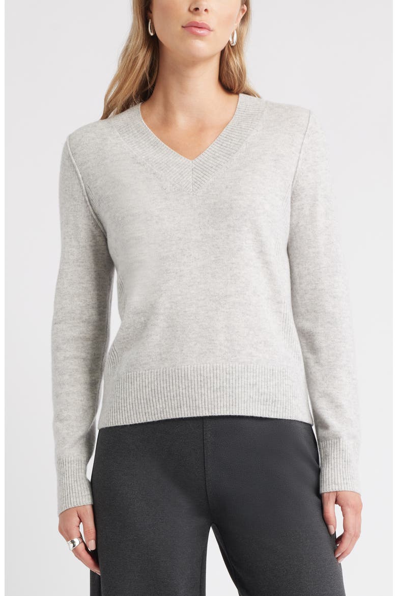 V-Neck Wool & Cashmere Sweater, Main, color, GREY LIGHT HEATHER