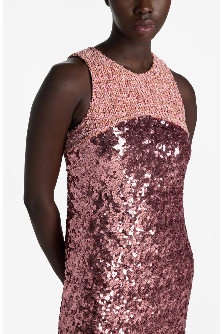 Sleeveless Sequin Tweed Dress, Alternate, color, ROUGE METALLIC MULTI