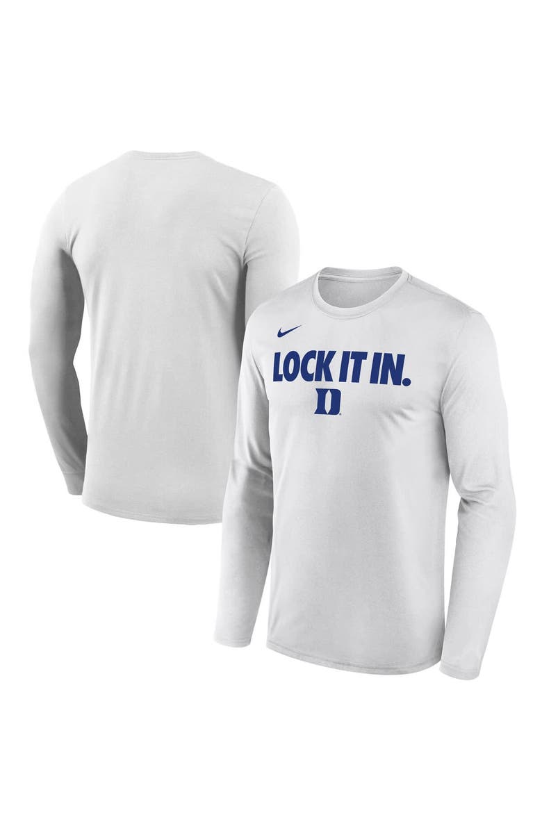 Nike Men's Nike  White Duke Blue Devils 2026 On-Court Bench Long Sleeve T-Shirt, Main, color, White