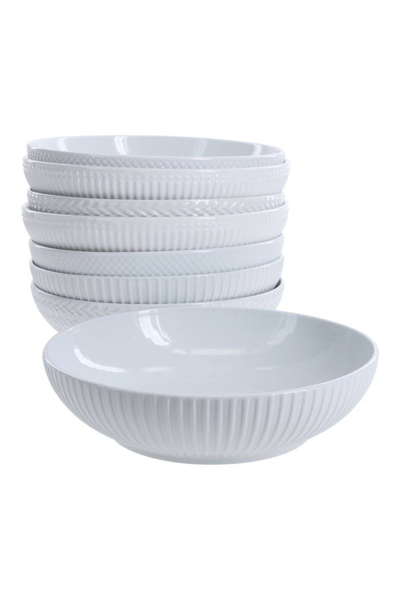 Set of 8 Assorted Textured Pasta Bowls, Alternate, color, WHITE