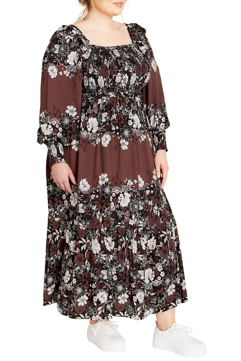 Sadie Smocked Bodice Long Sleeve Maxi Dress, Alternate, color, COCO FLORAL