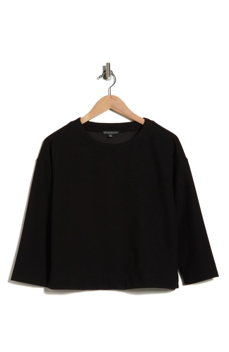 Adrianna Papell Three-Quarter Sleeve Drop Shoulder Rib Knit Top, Alternate, color, Black