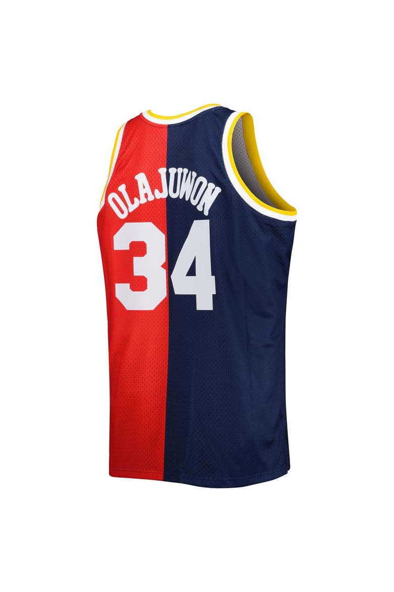Men's Mitchell & Ness Hakeem Olajuwon Navy/Red Houston Rockets Big & Tall Hardwood Classics 1993/94 Split Swingman Jersey, Alternate, color, Navy
