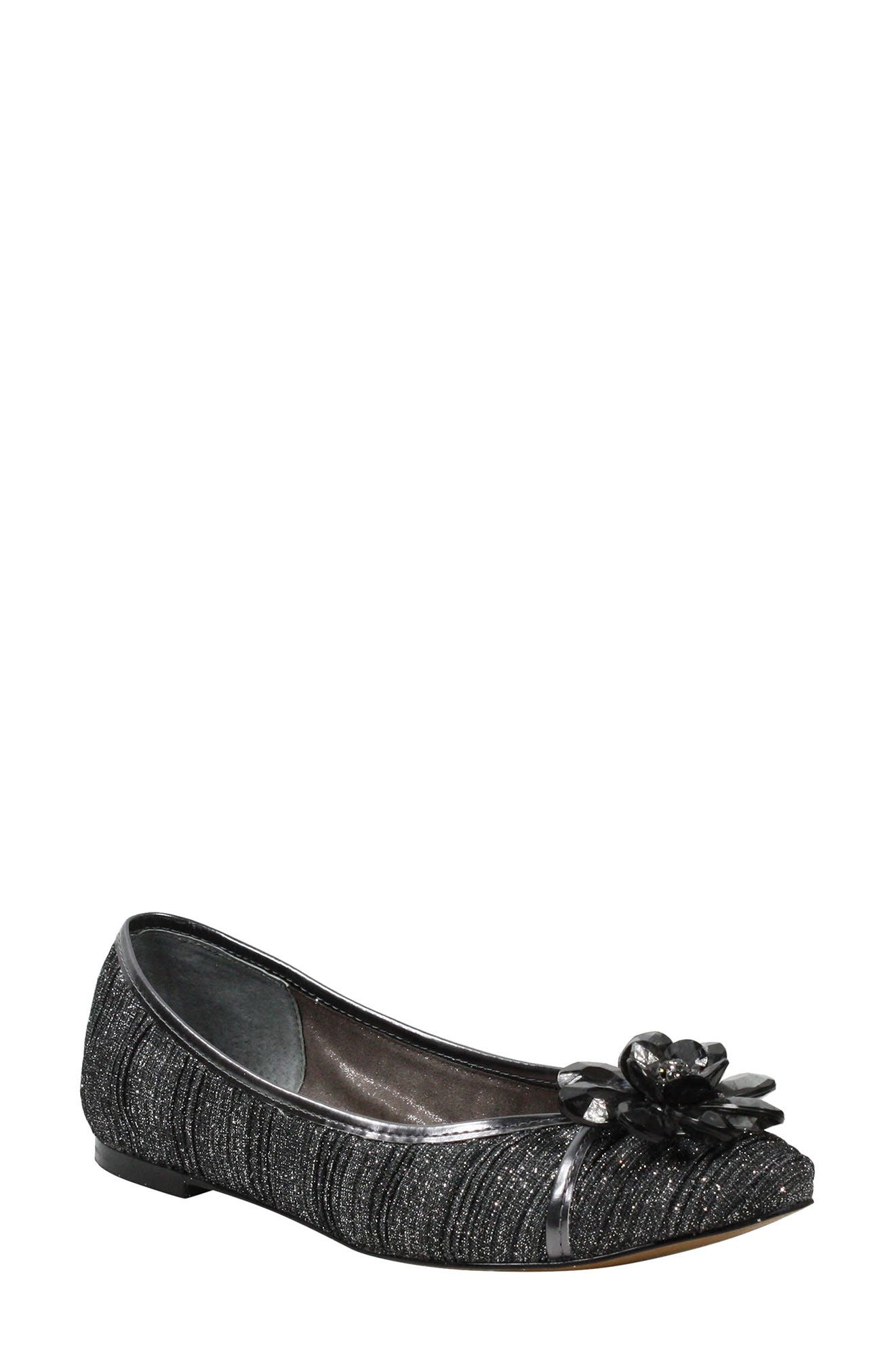 J. Reneé Panyin Crystal Flower Metallic Skimmer Flat, Main, color, 