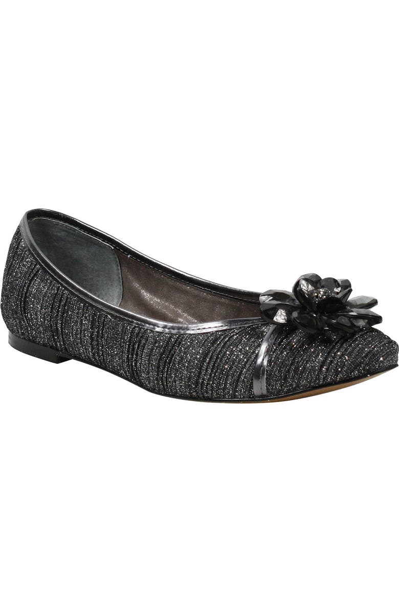 J. Reneé Panyin Crystal Flower Metallic Skimmer Flat, Main, color,
