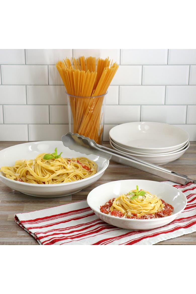 Great Essentials 5 Piece Fine Ceramic Serving Bowl and Pasta Bowl Set, Alternate, color, White