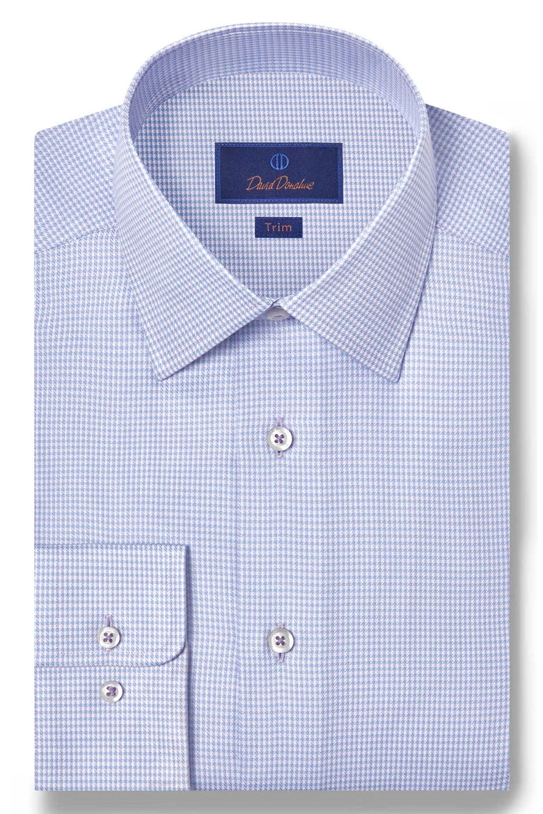 Trim Fit Herringbone Check Cotton & Silk Dress Shirt, Main, color, SKY/ LILAC