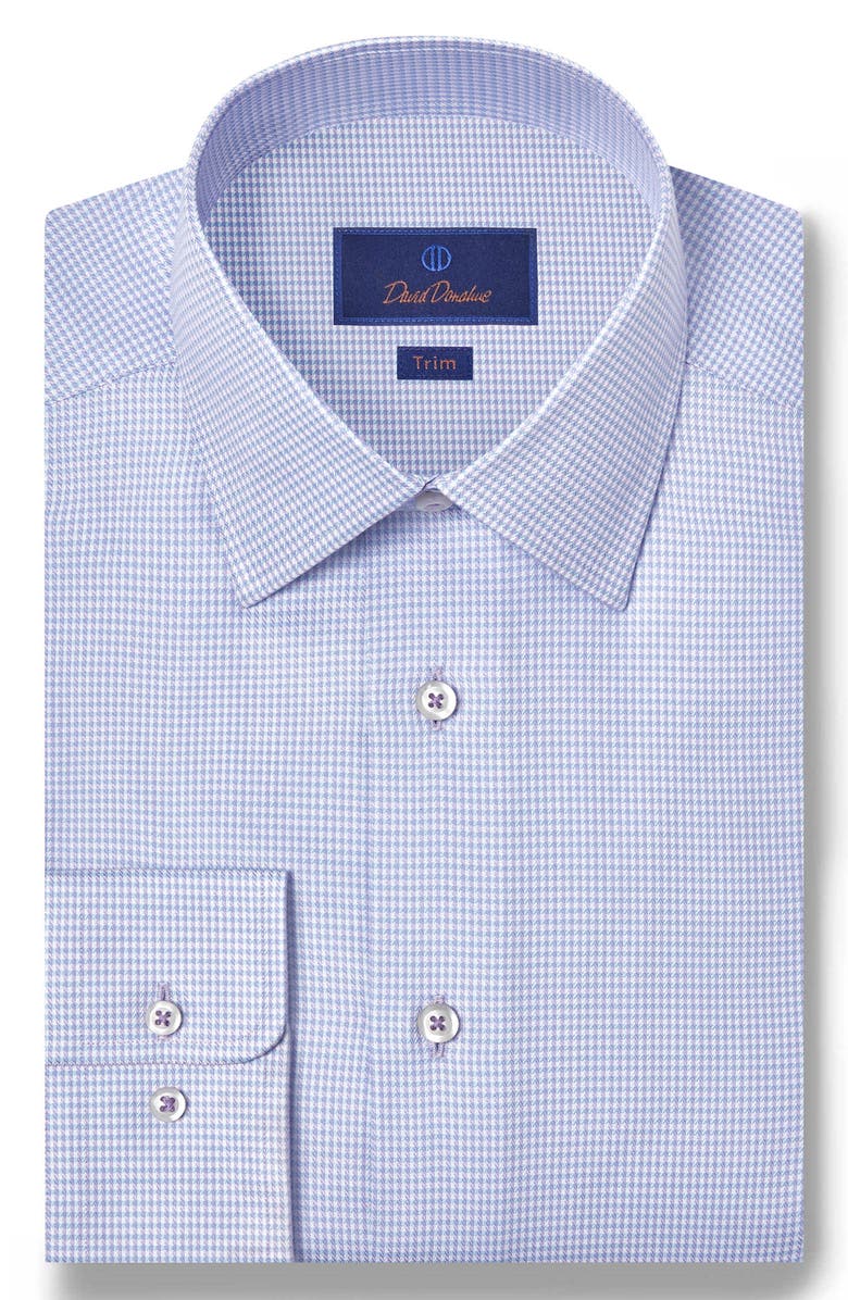 David Donahue Trim Fit Herringbone Check Cotton & Silk Dress Shirt, Main, color, Sky/ Lilac