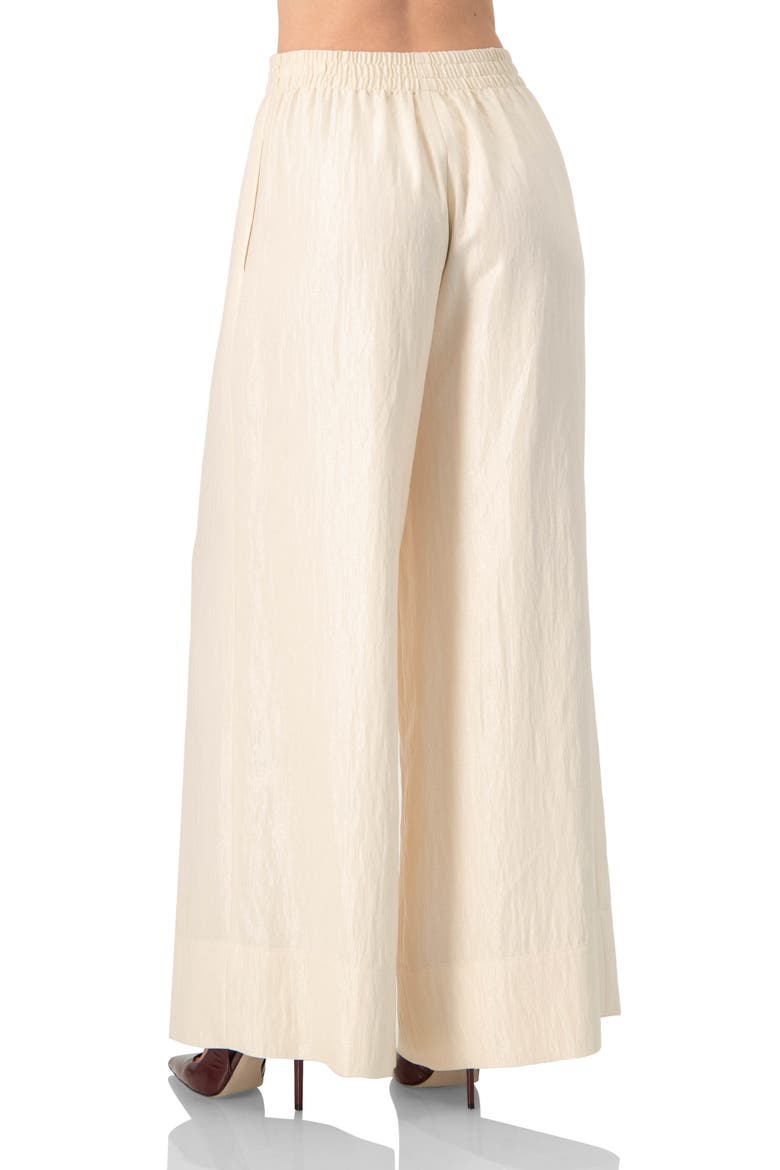 High-Waisted Wide-Leg Trousers with Elastic Waistband, Alternate, color, Natural