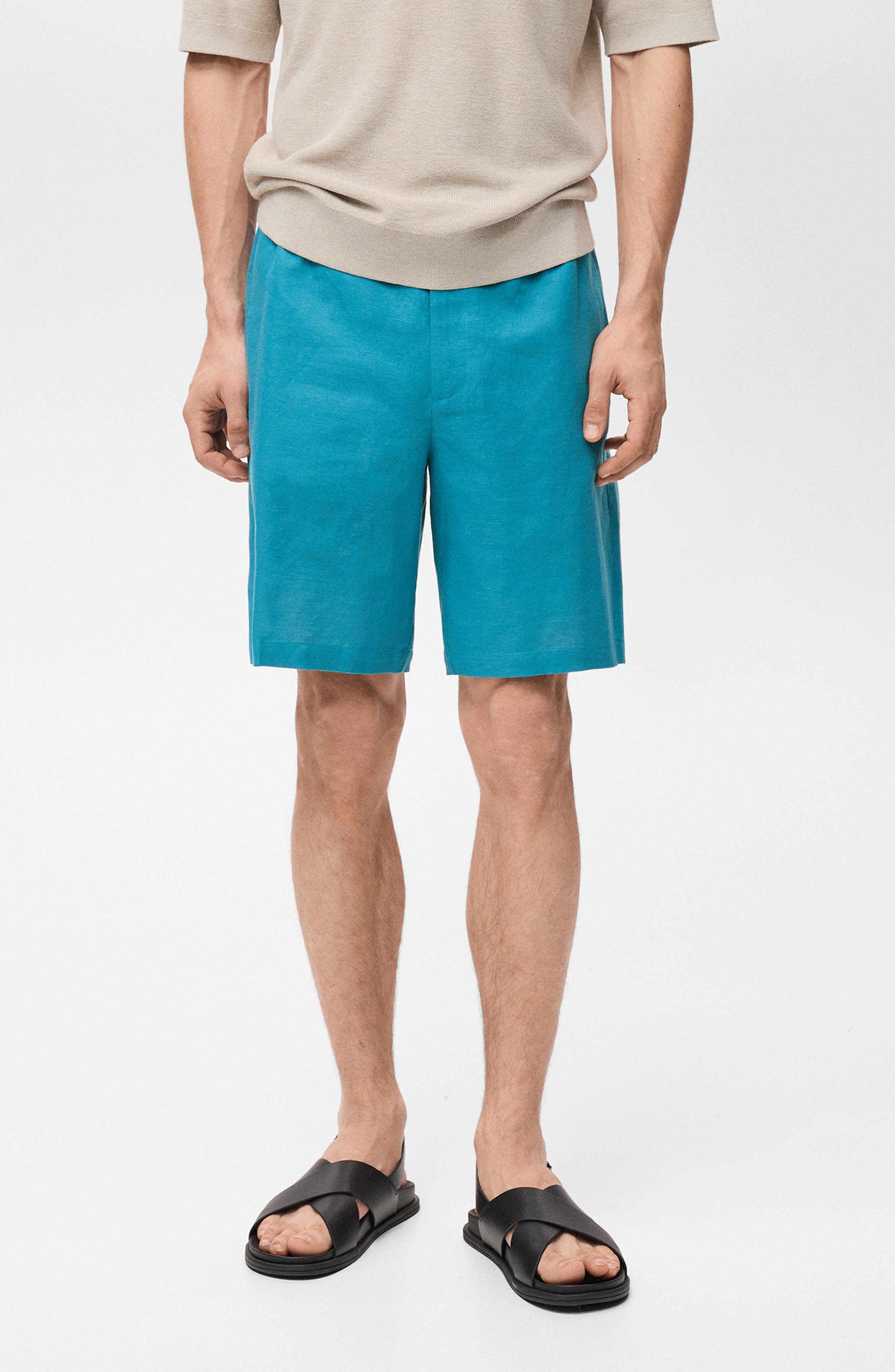 Drawstring Cotton & Linen Bermuda Shorts