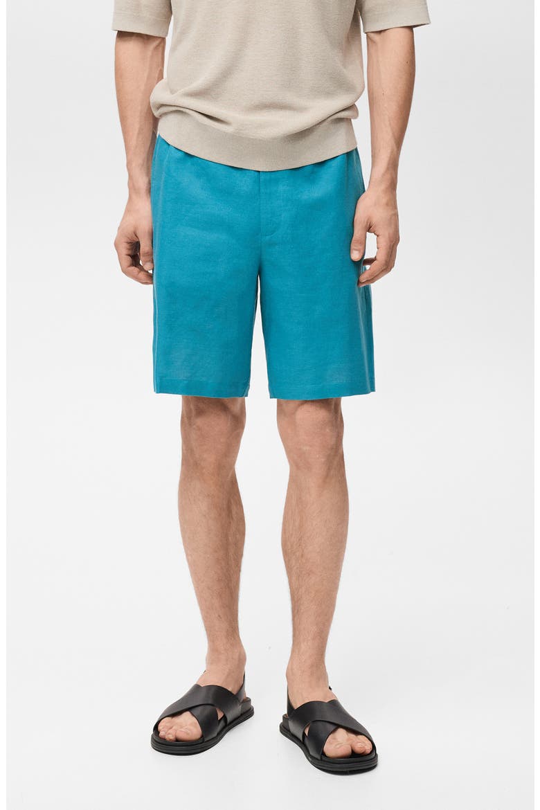 Drawstring Cotton & Linen Bermuda Shorts, Main, color, TURQUOISE