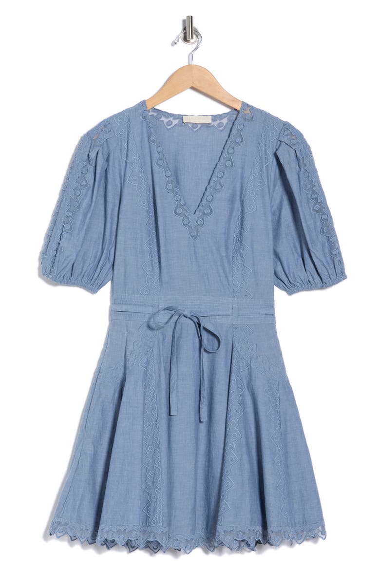 Camilla Mesh Detail Cotton Minidress, Alternate, color, CHAMBRAY