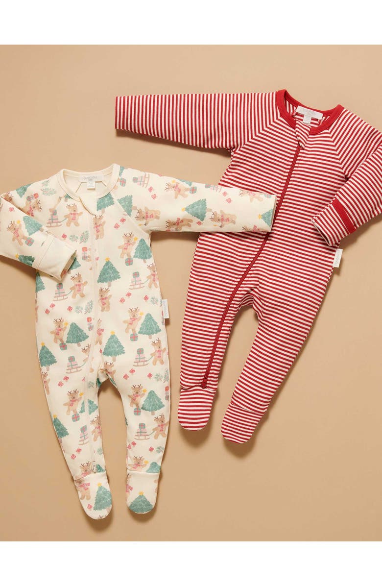 Purebaby 2 Pack Christmas Zip Footie, Alternate, color, Deer Christmas Print