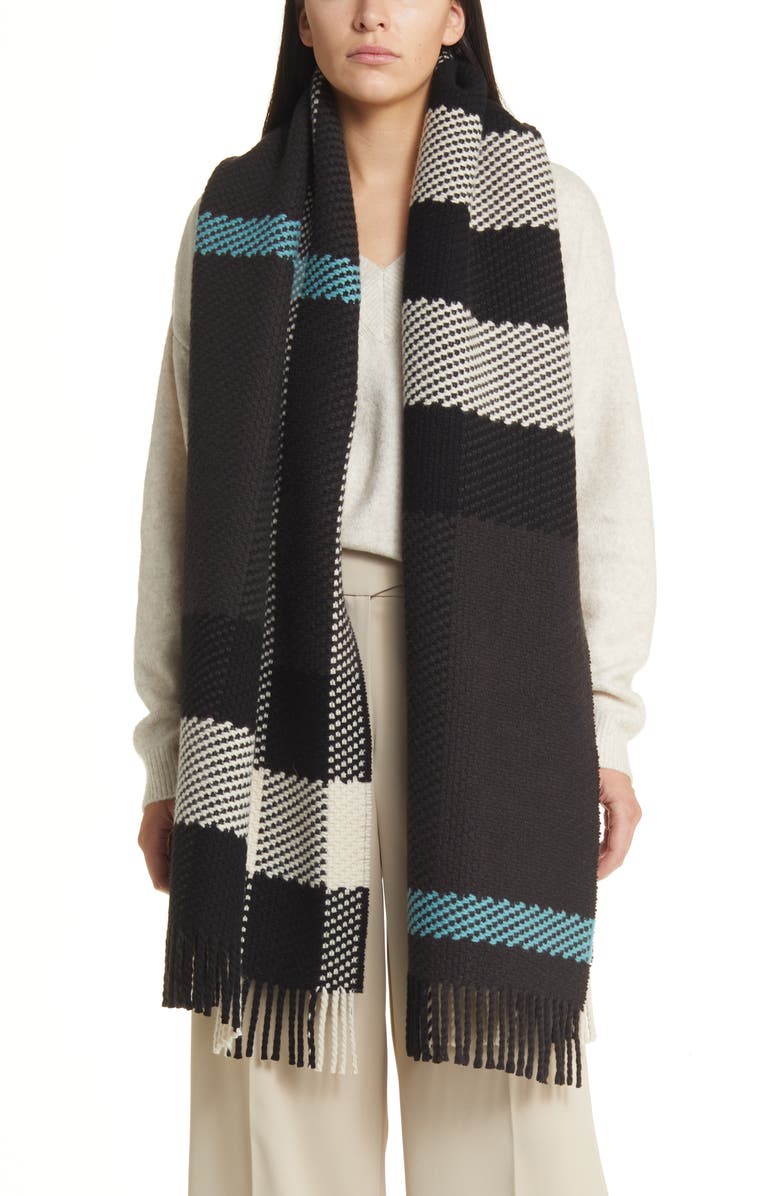 Burberry Jumbo Check Fringe Wool Scarf, Alternate, color, Otter