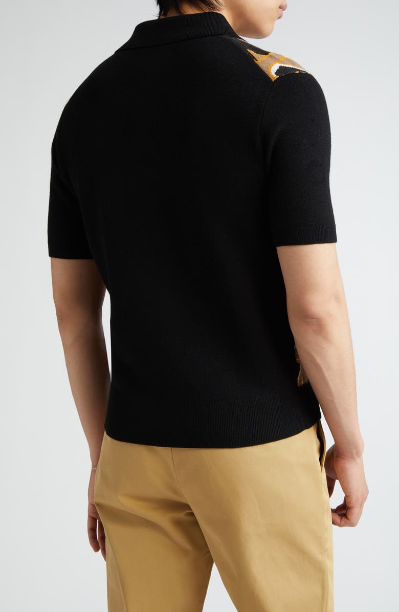 AMIRI Repeat Logo Jacquard Wool Polo Sweater, Alternate, color,