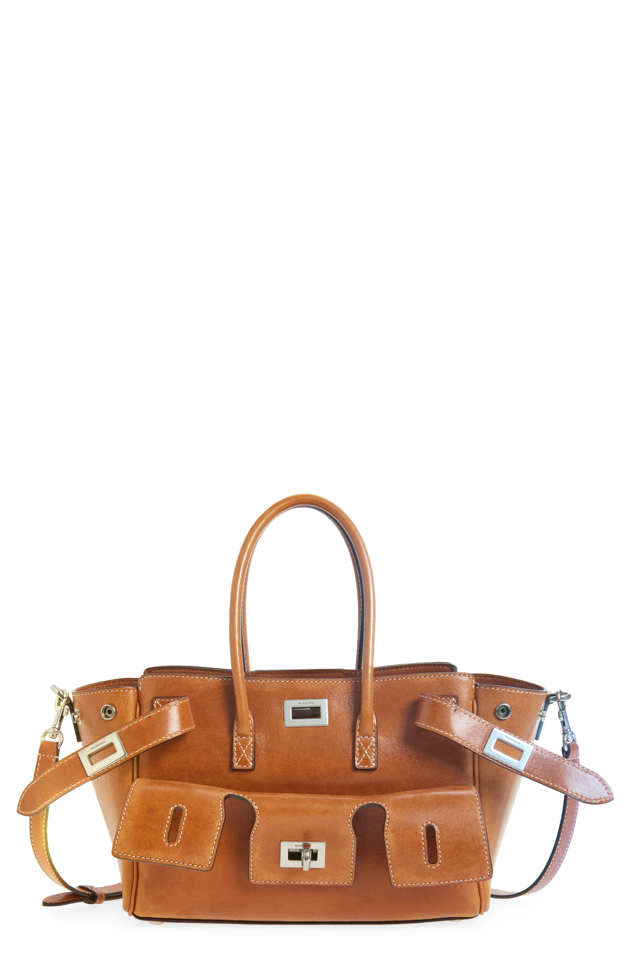 Balenciaga Mini Bel Air Leather Carry All Bag, Main, color, 2753 Light Brown