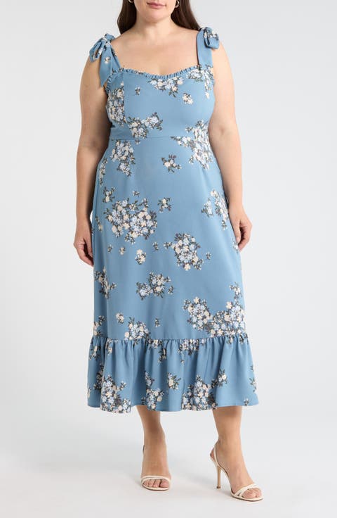 Moxie Floral Baker Tie Strap Midi Dress (Plus)